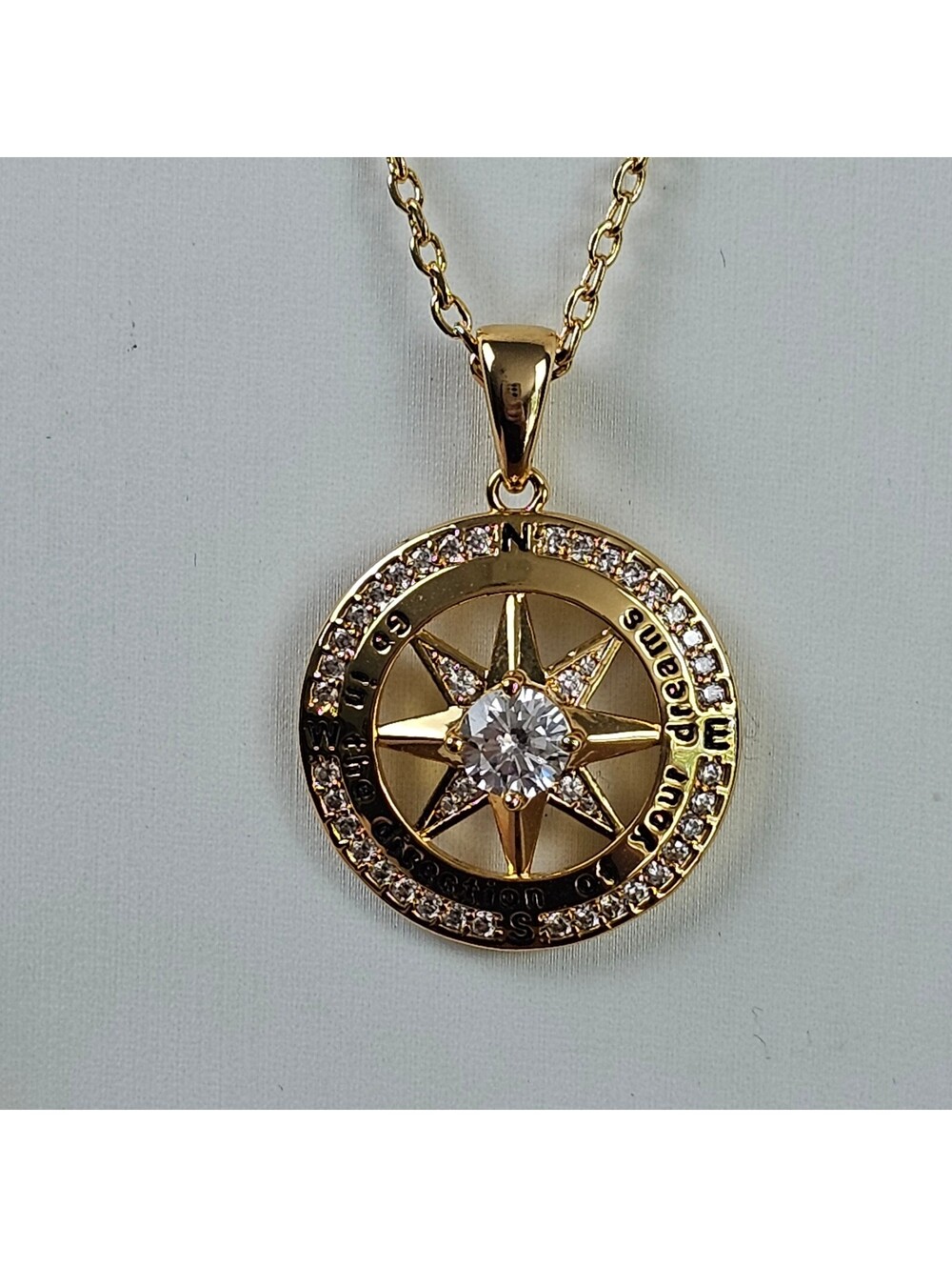 S925 Sterling Silver Compass Necklace CZ “Direction of Your Dreams” 17-19"